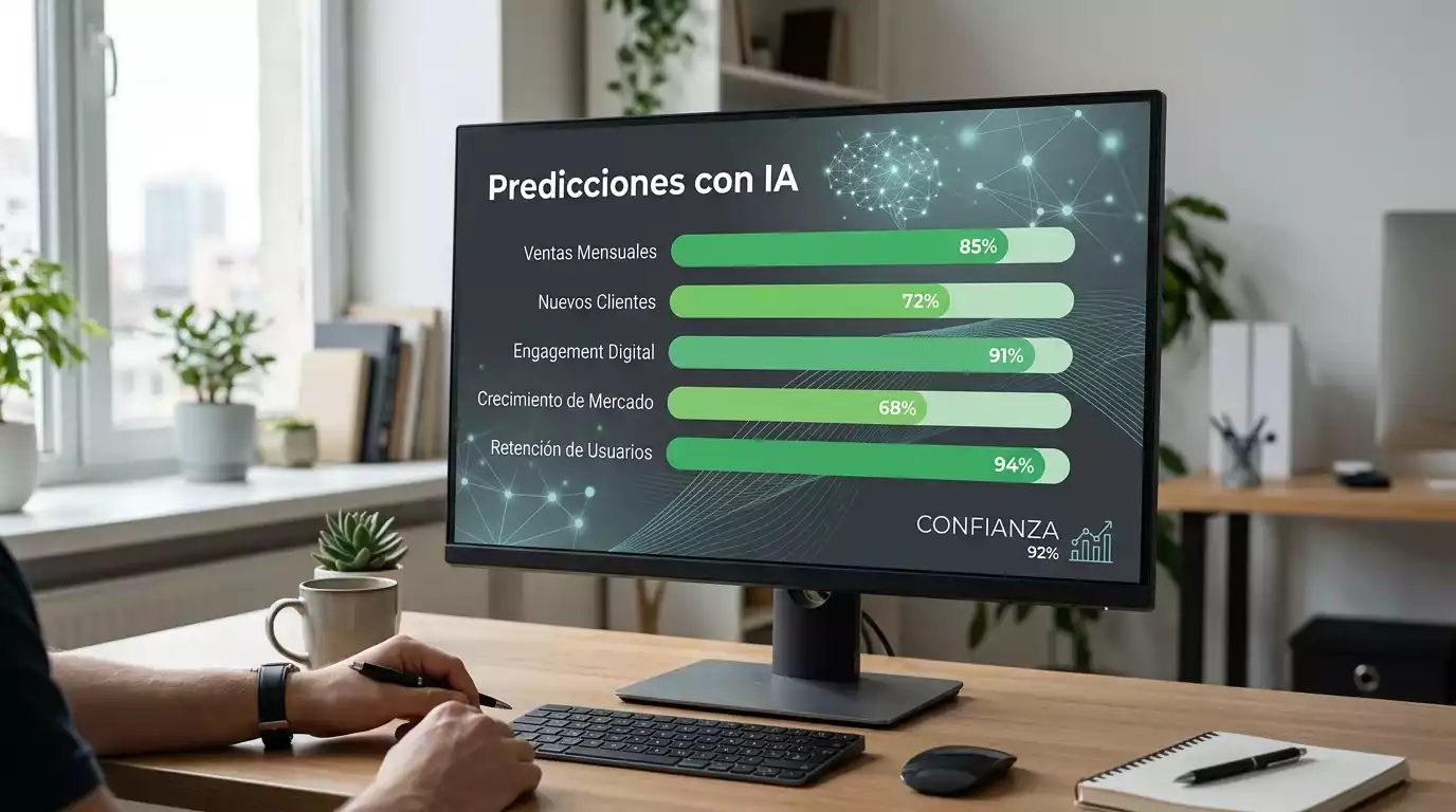 Interfaz de software de analisis con inteligencia artificial mostrando predicciones de partidos de futbol