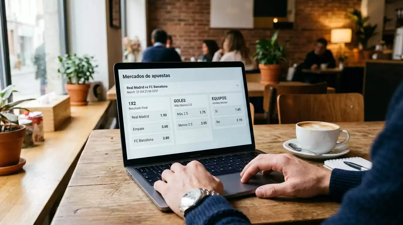 Diferentes tipos de mercados de apuestas en futbol mostrados en una pantalla de ordenador portatil